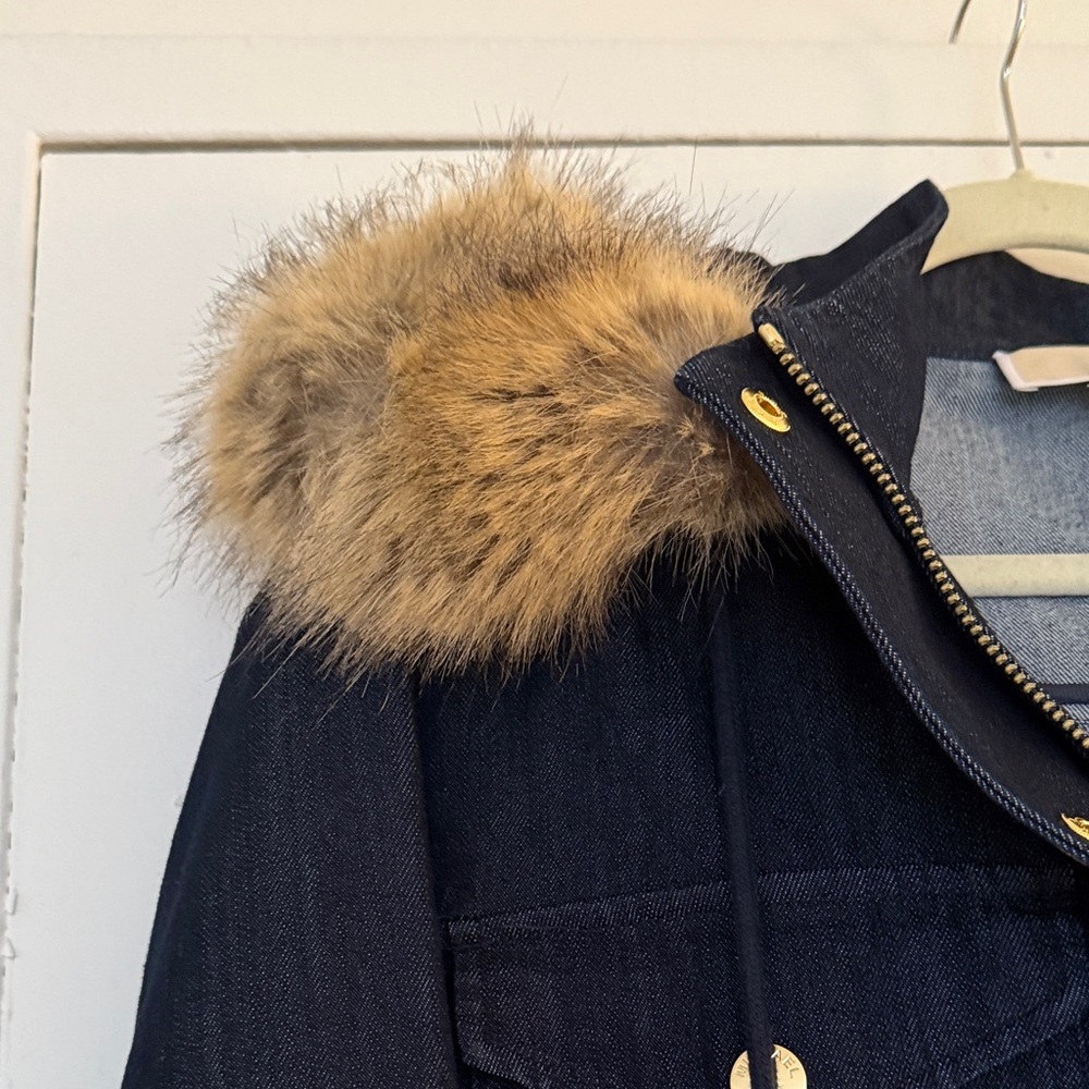 Michael Kors Blue Denim Unlined Parka with removable Fur Hood - Picture 6 of 8